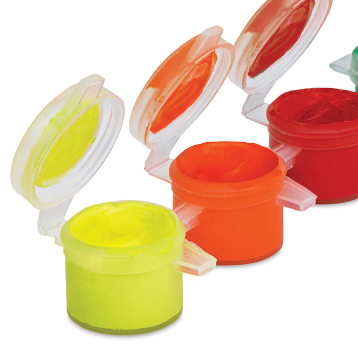 artPOP! Craft Paint Set - Set of 6, Rainbow Colors, 2.5 ml (Close-up of paint pots with lids open)