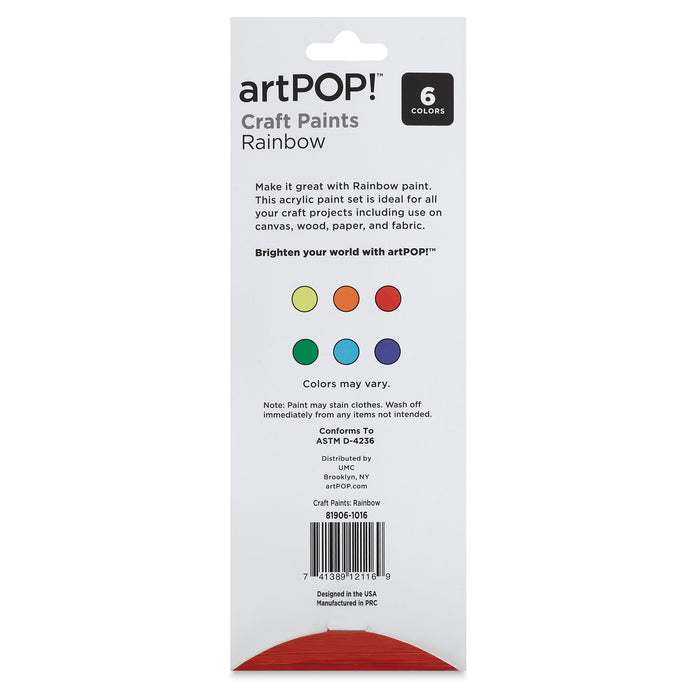 artPOP! Craft Paint Set - Set of 6, Rainbow Colors, 2.5 ml (Back of packaging)