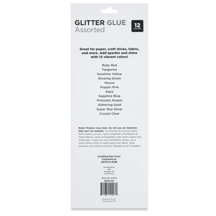Glitter Glue, Set of 12 (Back of package)