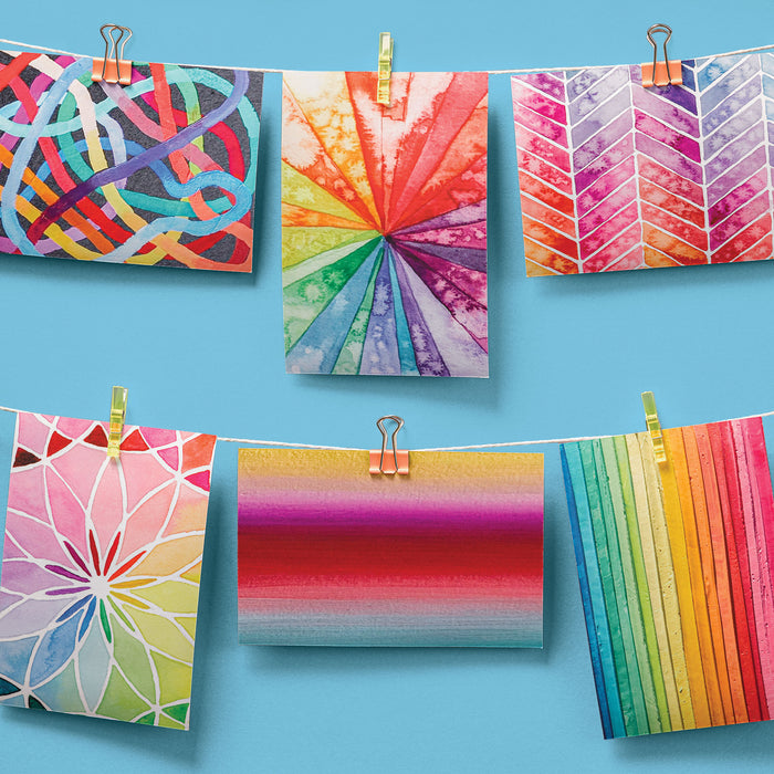 artPOP! Rainbow Clips and Pins Set (Six pieces of artwork hung with clothespins and binder clips)