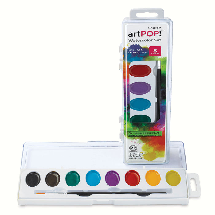 artPOP! Watercolor Pan Set - Oval Pan, Set of 8 (front cover and inside case)