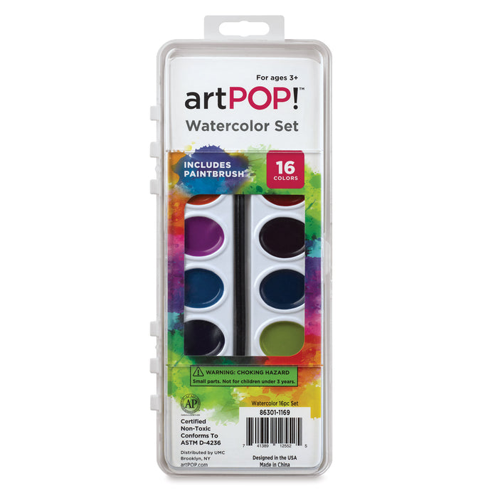 artPOP! Watercolor Pan Set - Set of 16, Oval Pans (Front of packaging)