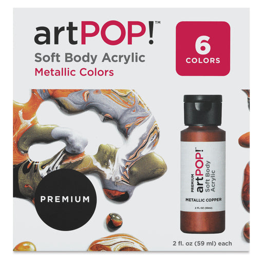 artPOP! Soft Body Acrylic Paint Sets - Set of 6, Metallic Colors, 2 oz bottles (Front of packaging) View 2