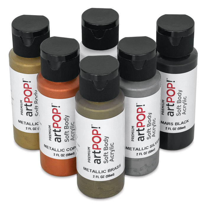 artPOP! Soft Body Acrylic Paint Sets - Set of 6, Metallic Colors, 2 oz bottles (Bottles out of packaging)