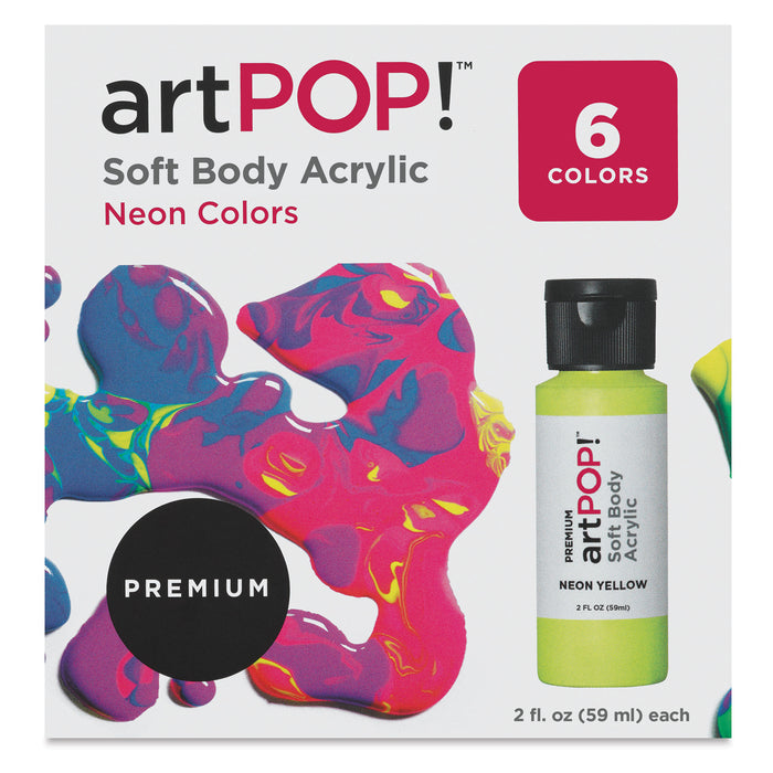 artPOP! Soft Body Acrylic Paint Sets - Set of 6, Neon Colors, 2 oz bottles (Front of packaging)