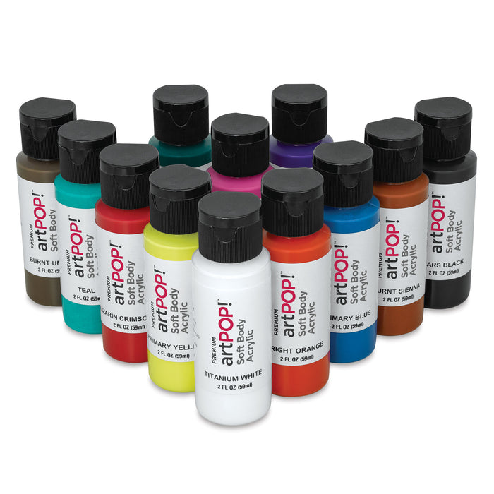 artPOP! Soft Body Acrylic Paint Sets - Set of 12, Primary Colors, 2 oz bottles (Out of packaging)