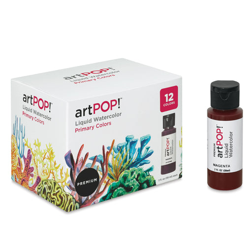 artPOP! Liquid Watercolor Sets - Set of 12, Primary Colors, 2 oz (Magenta bottle next to package) View 1