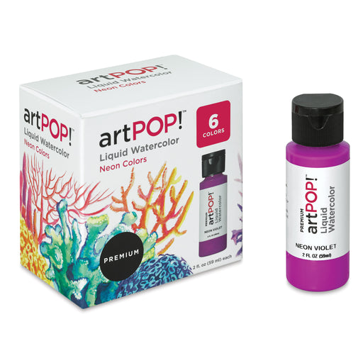 artPOP! Liquid Watercolor Sets - Set of 6, Neon Colors, 2 oz (Neon Violet next to package) View 1