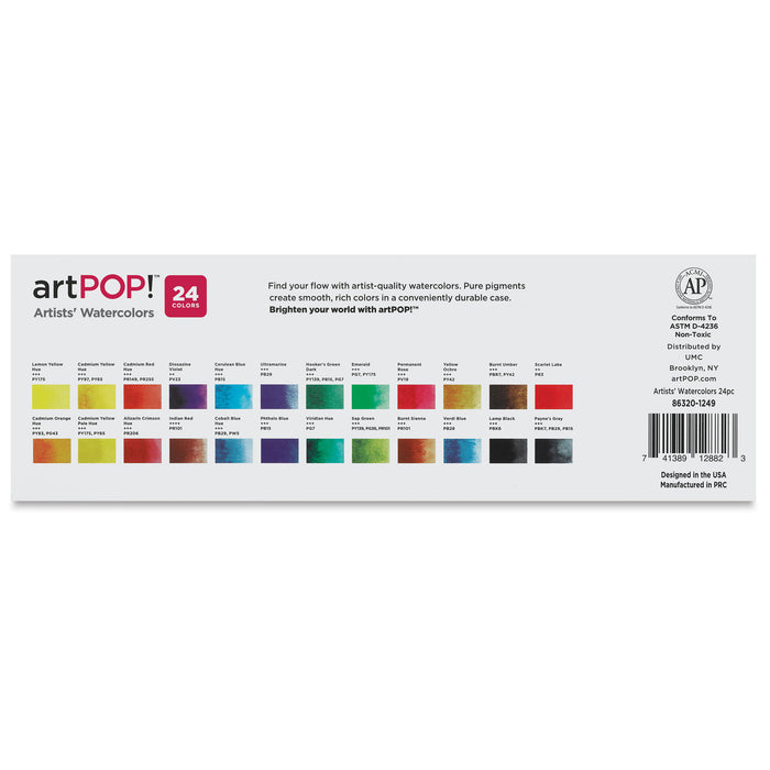 artPOP! Watercolor Half Pan Sets - Set of 24, Half Pans (Back of packaging)